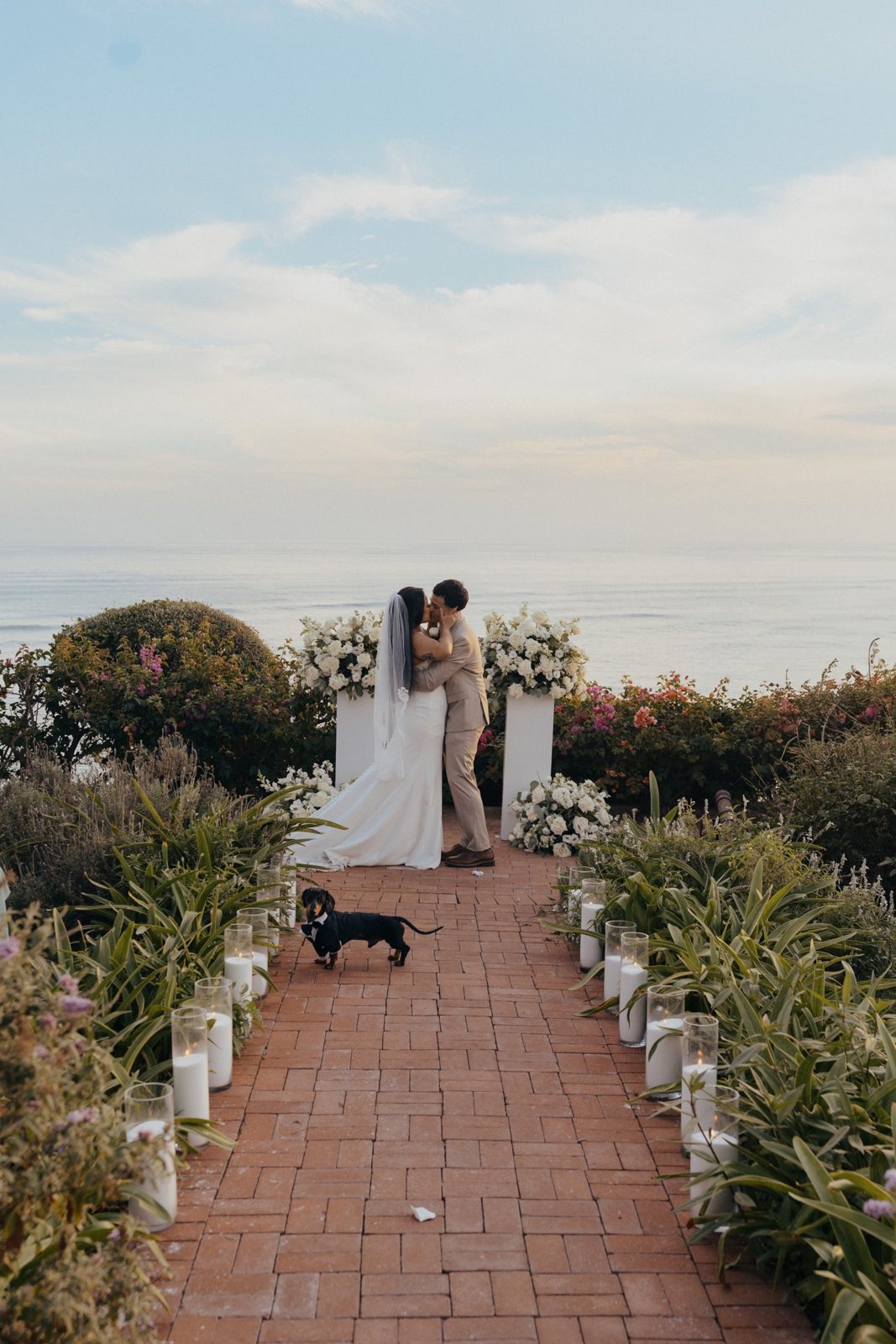 First kiss at the altar with the dog in the aisle